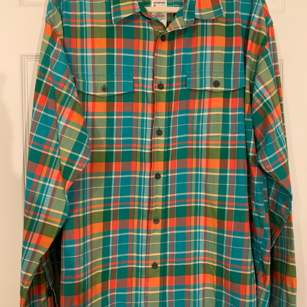 Patagonia Organic Cotton Mens Vibrant Plaid Button-Down Shirt Gorgeous XL - Picture 2 of 6